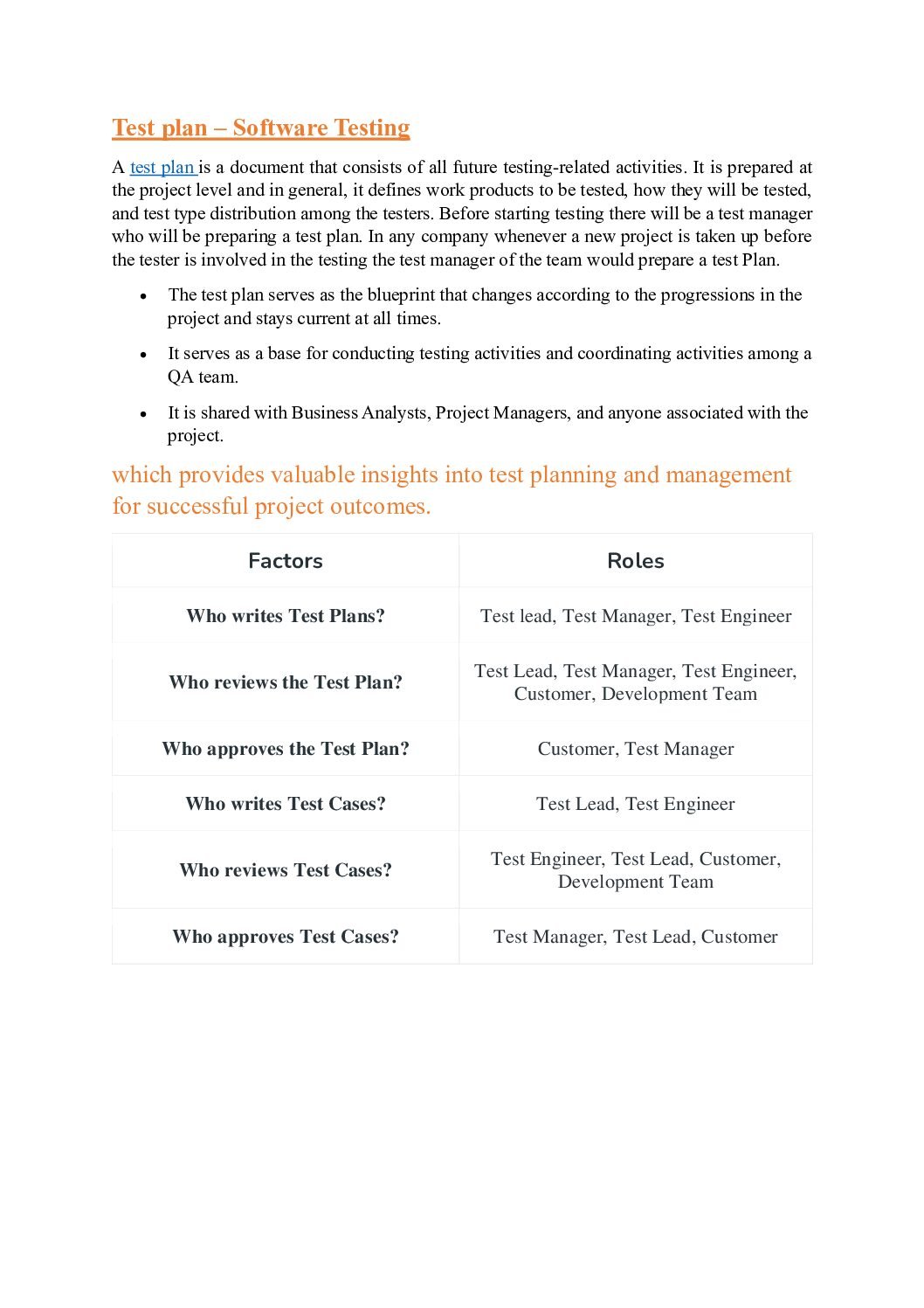 Test Plan and Test Strategy
