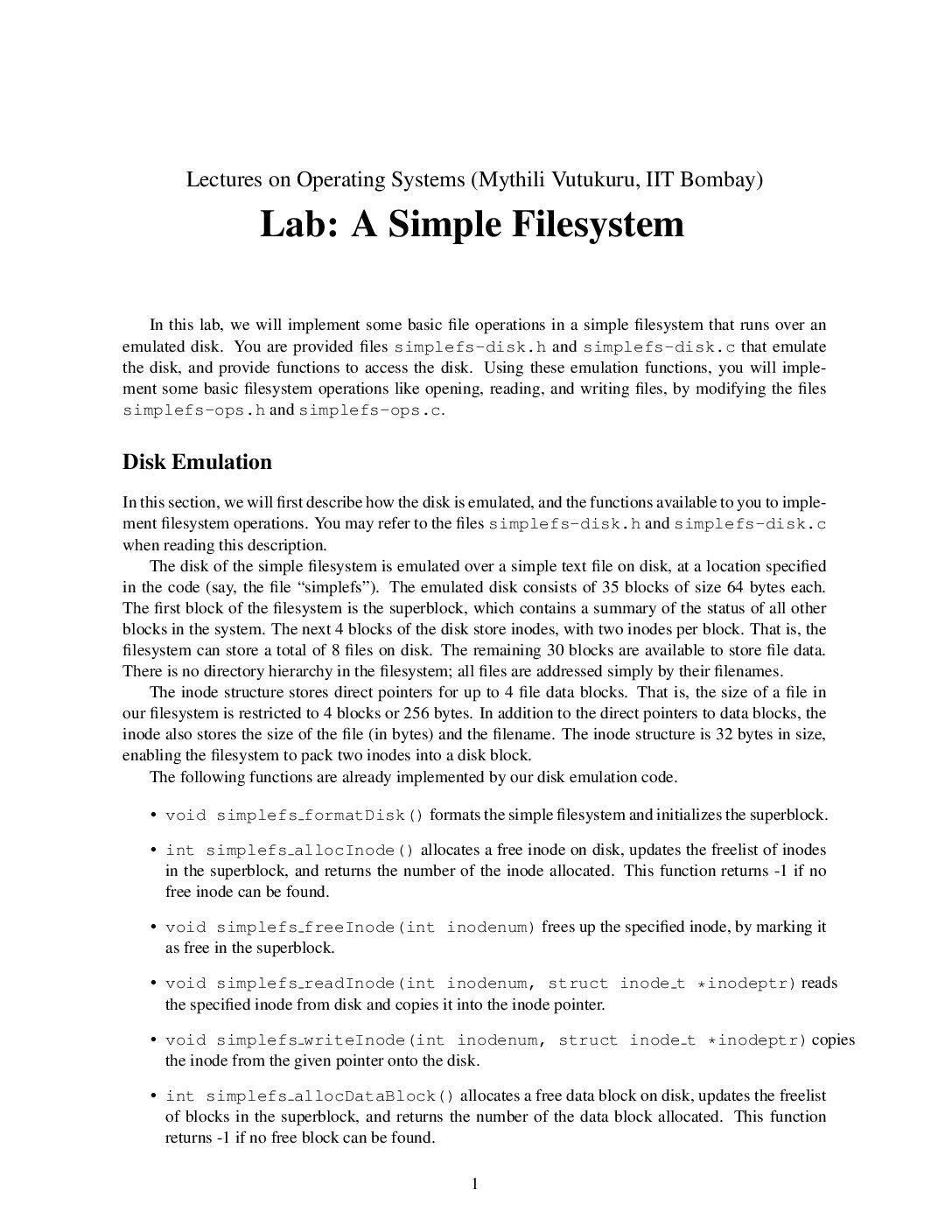 Simple File System Implementation