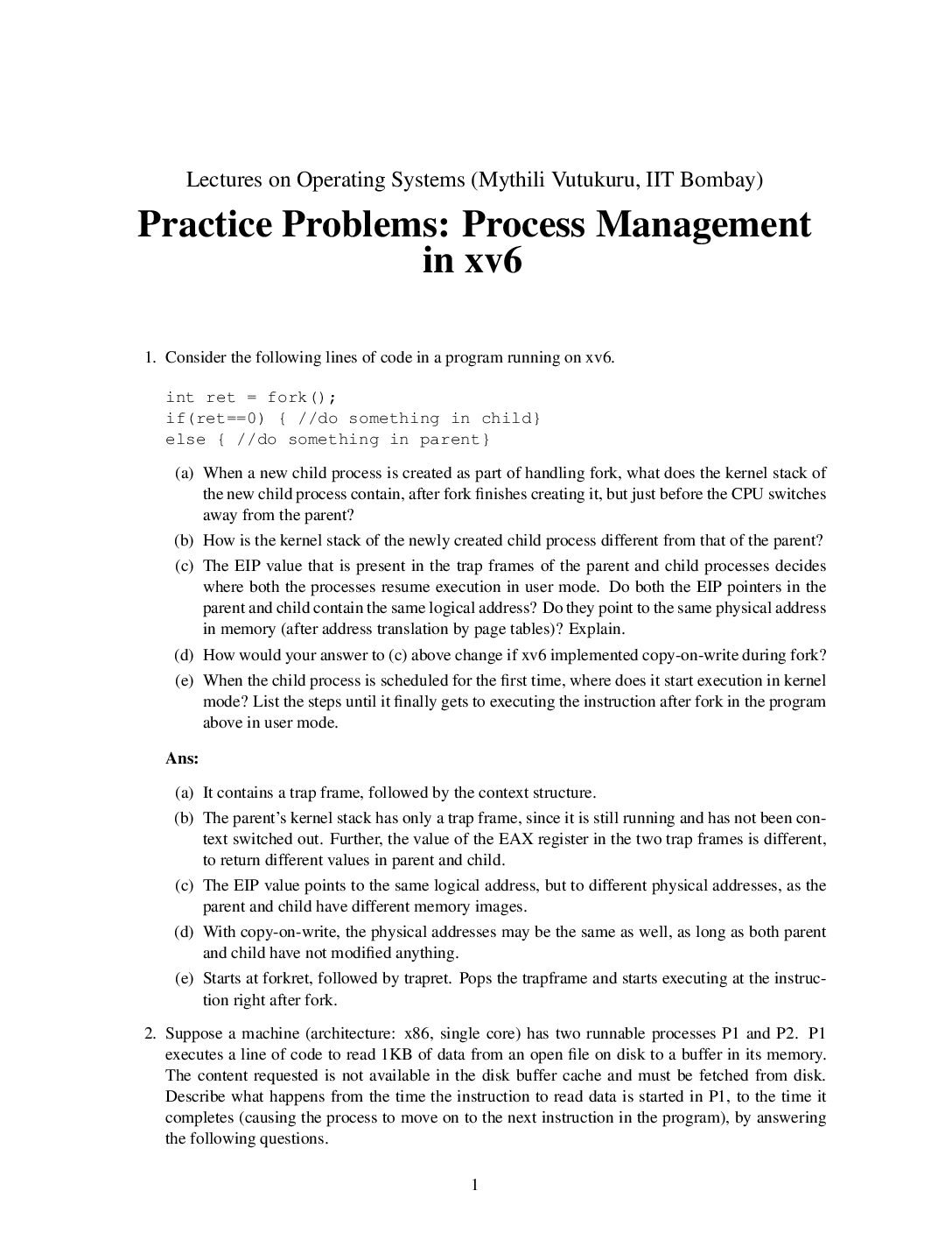 Process Management in xv6 – Fork, Context Switching and Practice