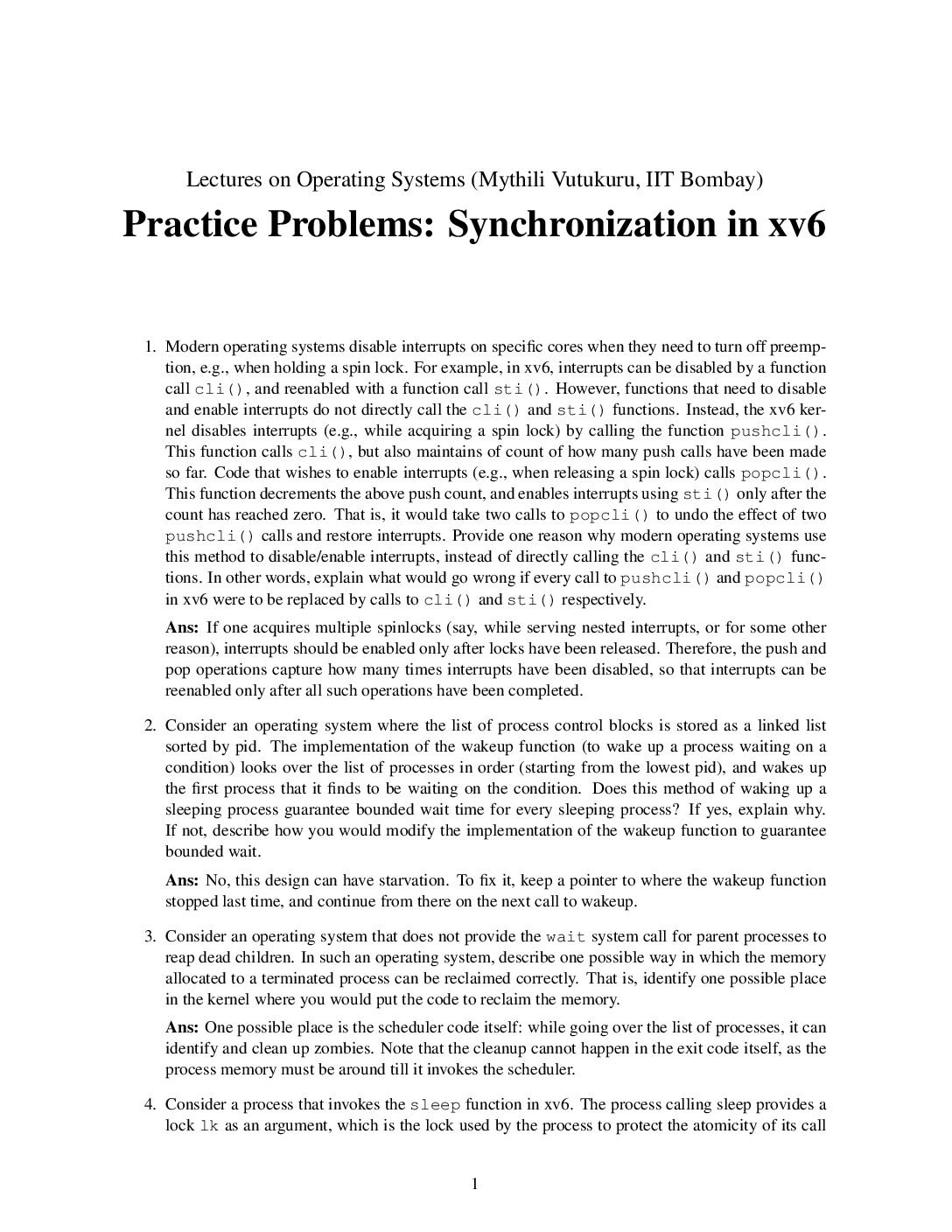 Synchronization and Mutual Exclusion in XV6