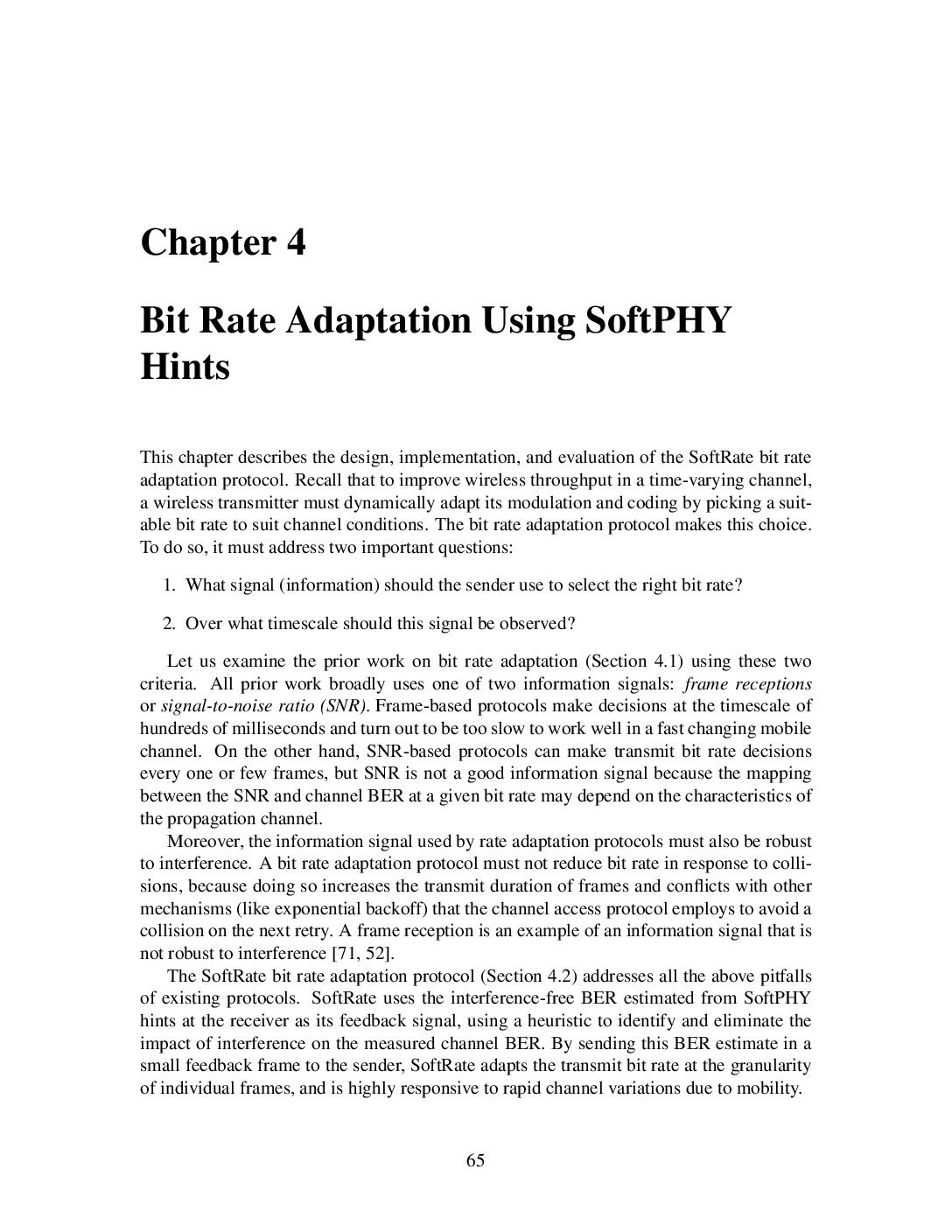 SoftRate Bit Rate Adaptation Protocol