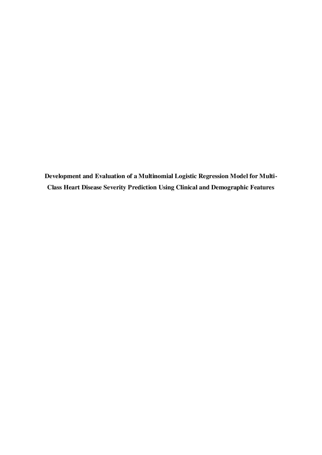 Multinomial Logistic Regression for Multi-Class Heart Disease Severity Classificatio