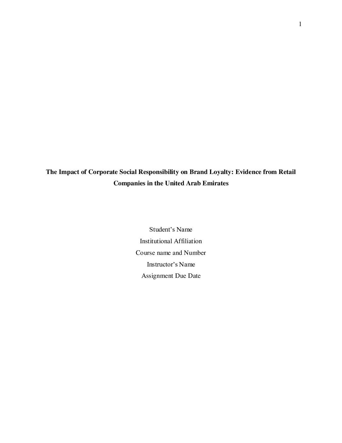 Impact of Corporate Social Responsibility on Brand Loyalty in UAE Retail Companies