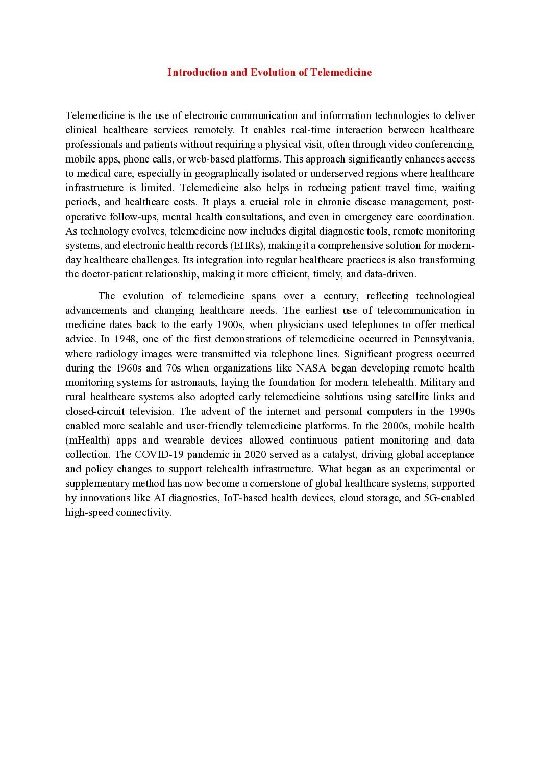 Telemedicine: Introduction and Evolution