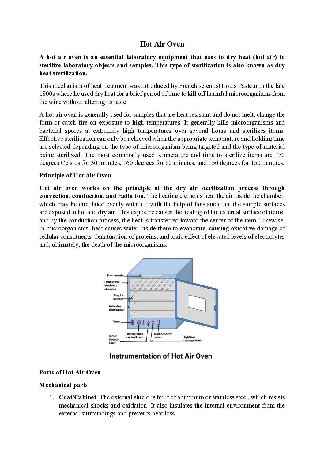 Hot Air Oven: Dry Heat Sterilization