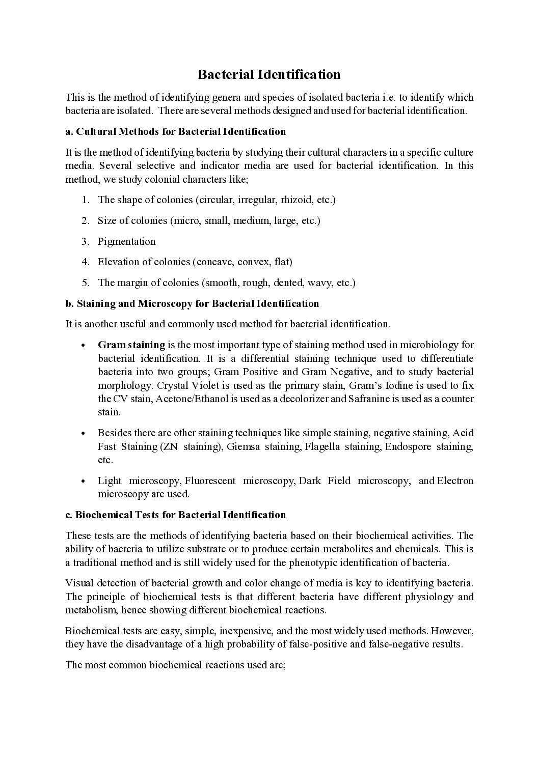 Bacterial Identification Methods
