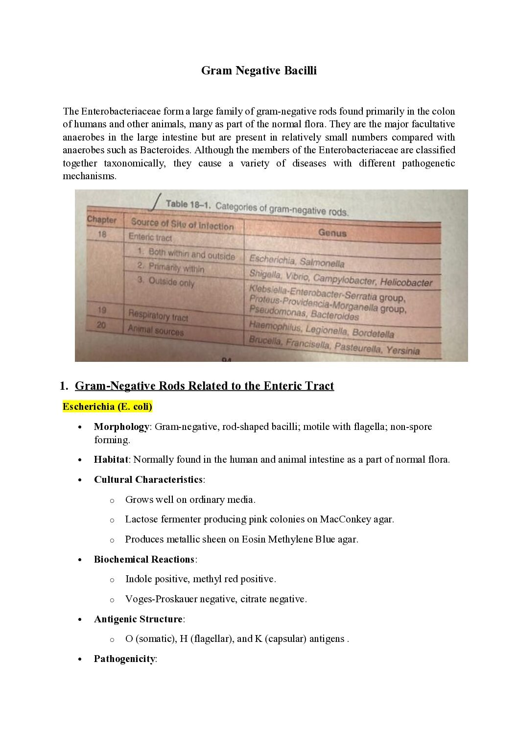 Gram-Negative Bacilli: Classification and Pathogenicity