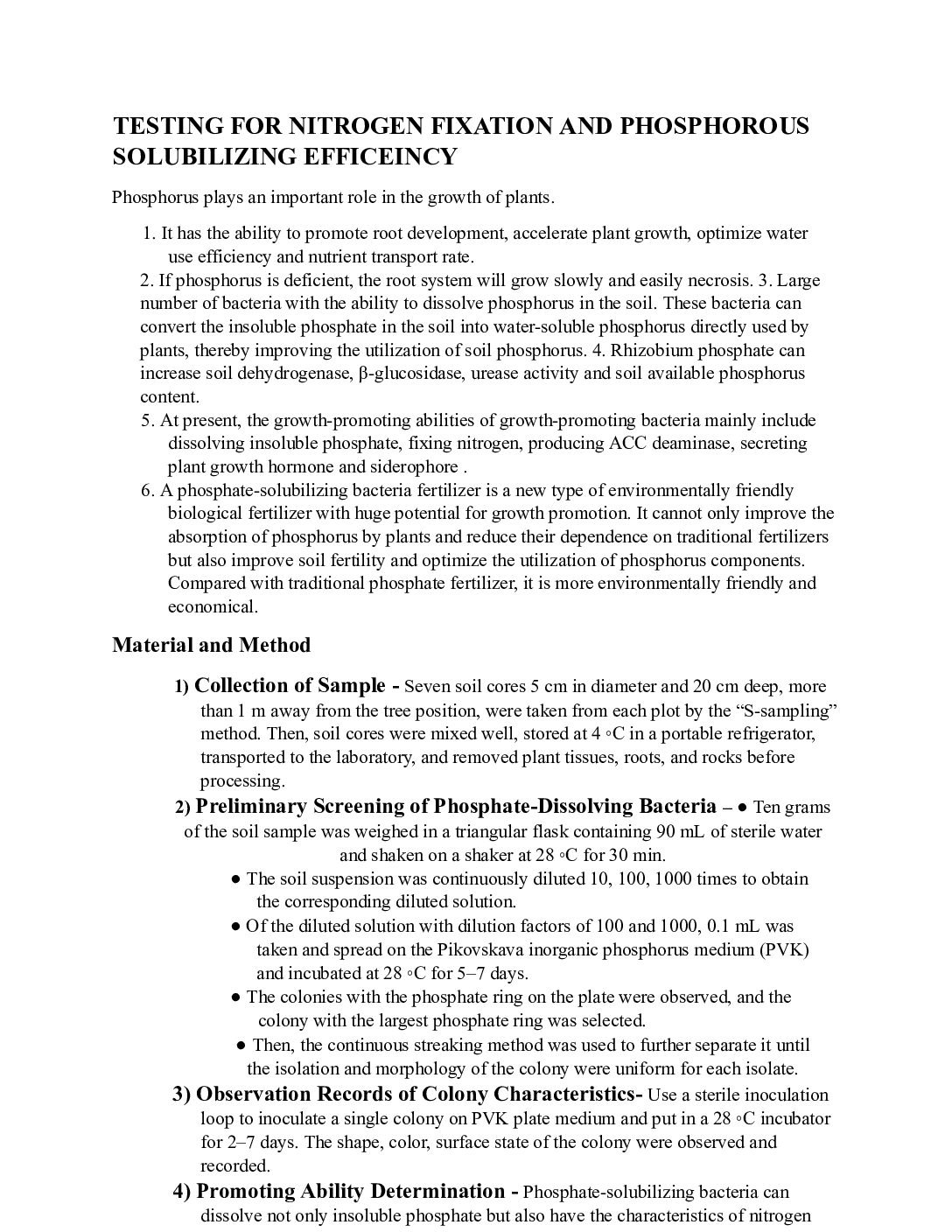 Laboratory Testing Methods for Nitrogen Fixation and Phosphorus Solubilization Efficacy