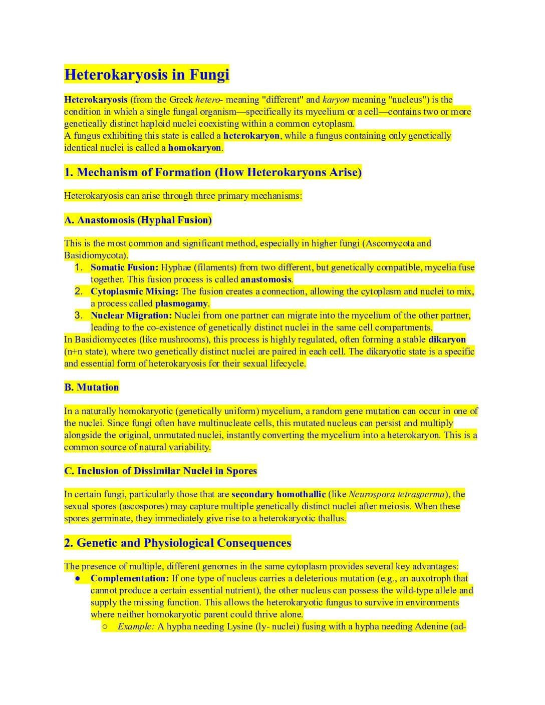 Heterokaryosis in Fungi – Mechanism and Significance