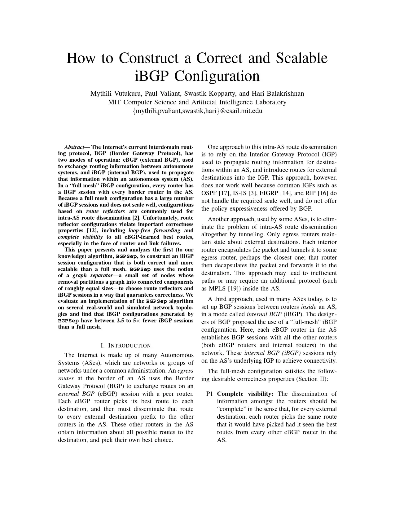 BGP Protocol, Router Design, Plane Separation