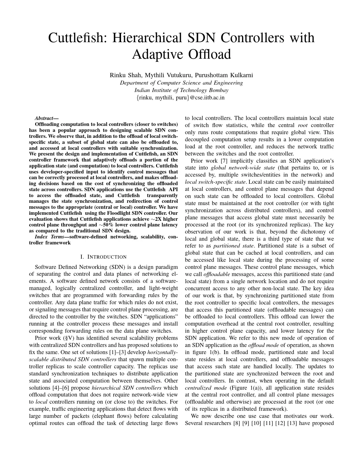 Cuttlefish – A Hierarchical SDN Controller Framework with Adaptive Offload