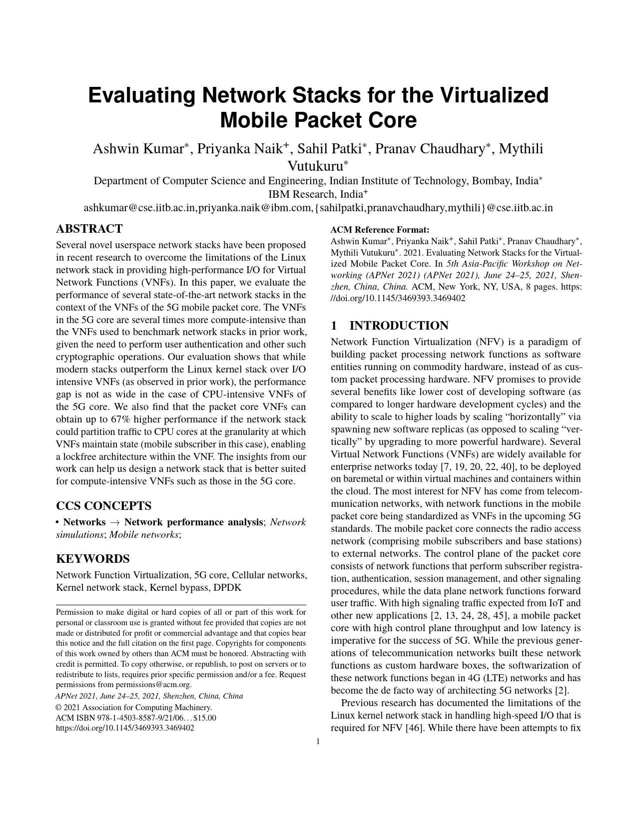  Evaluating Network Stacks for the Virtualized 5G Mobile Packet Core