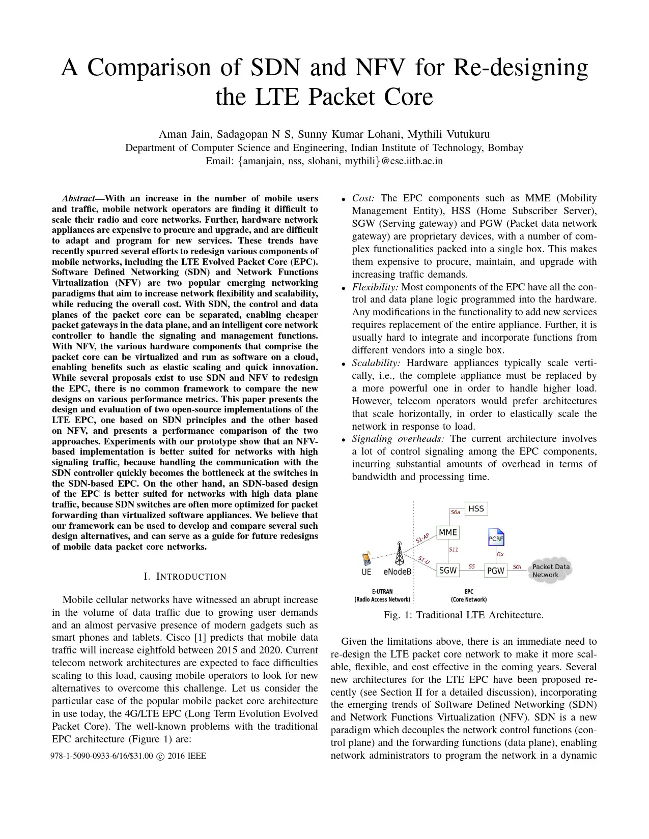 Evolved Packet Core with SDN and NFV