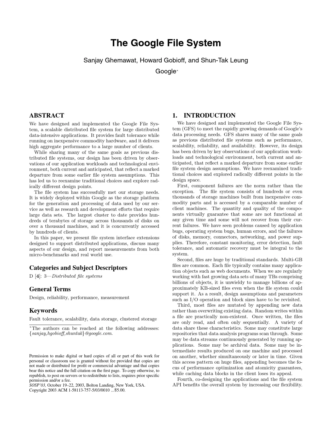 Google File System (GFS) Design and Architecture