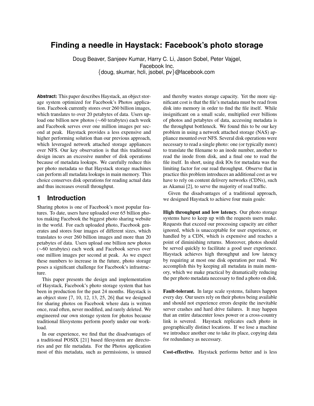 Haystack – Facebook’s Photo Storage System