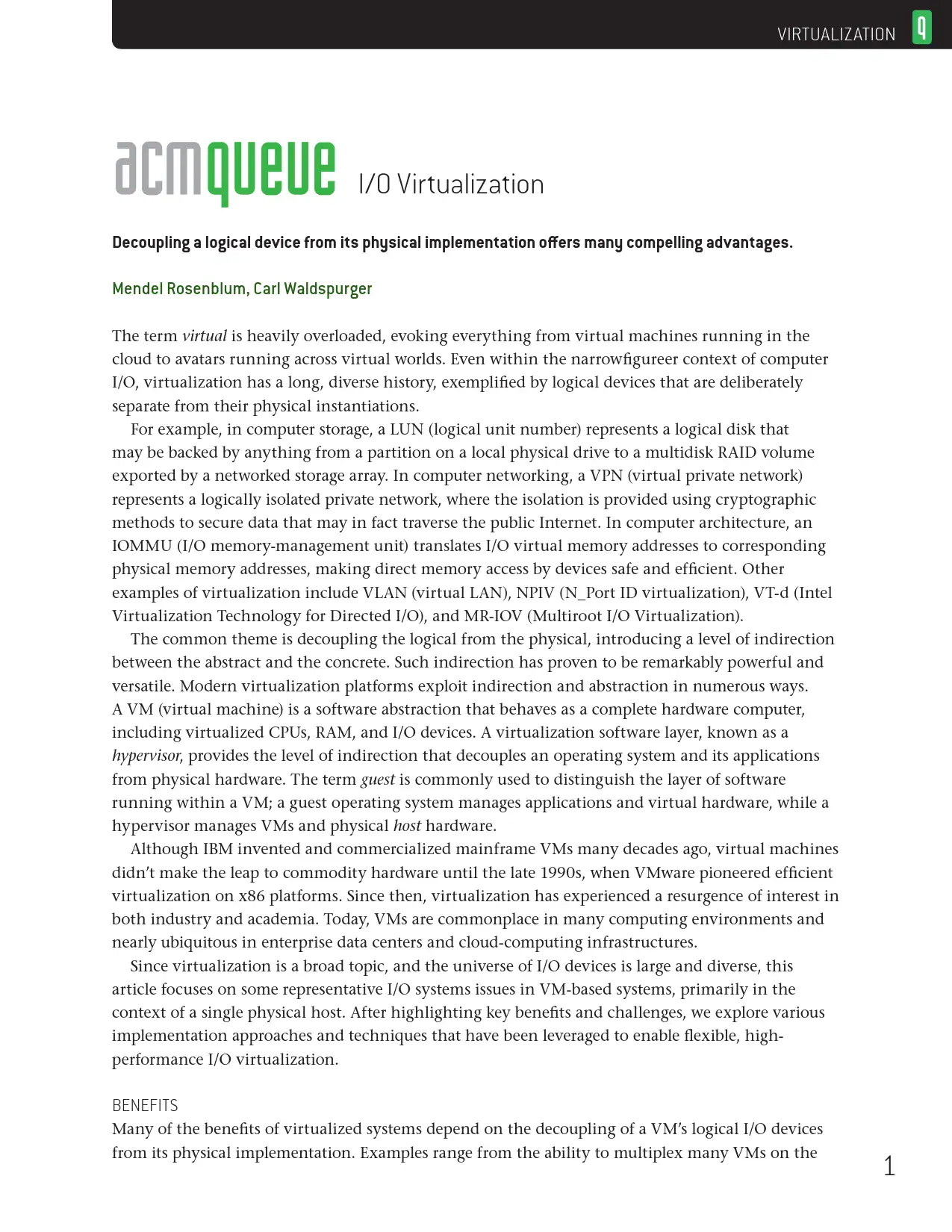 IO Virtualization Techniques