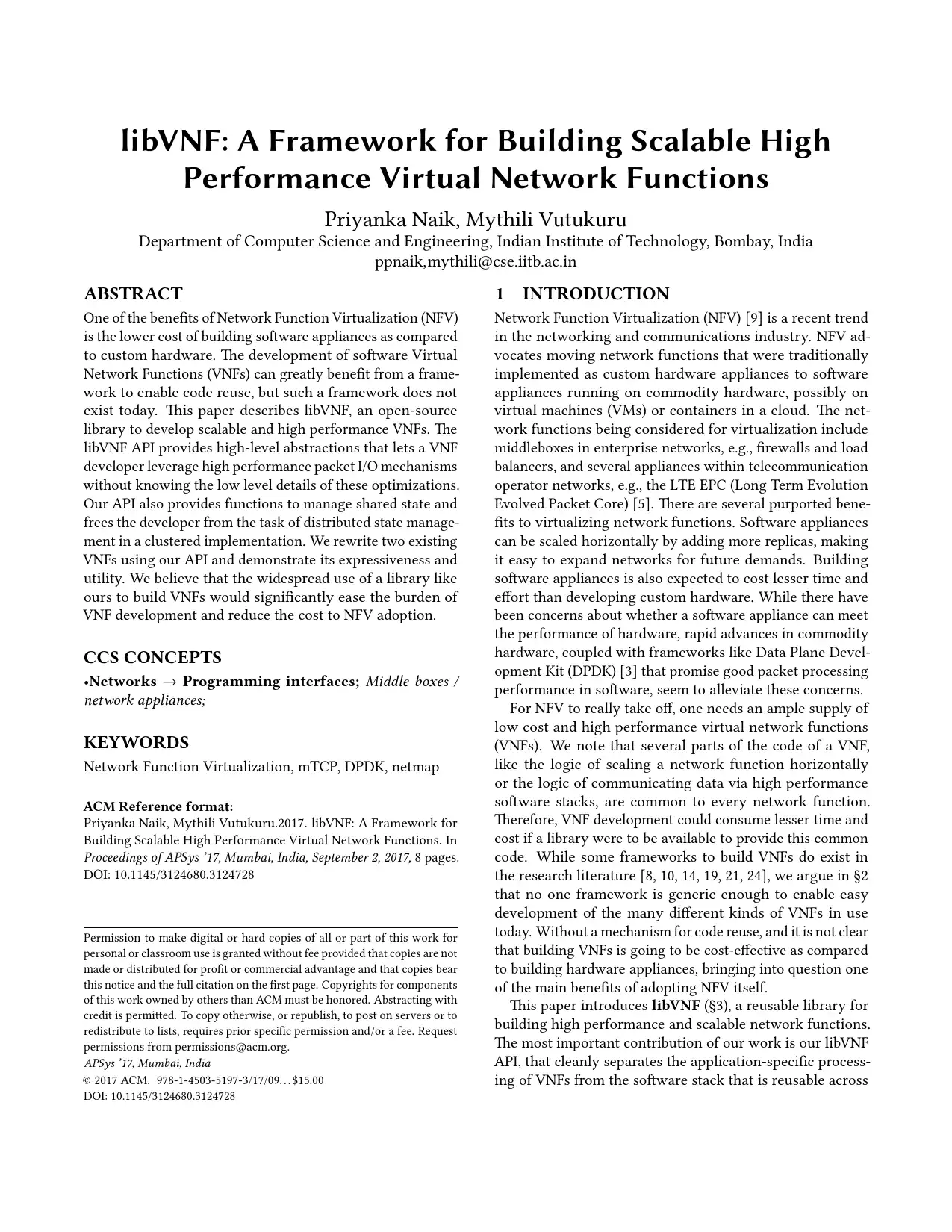libVNF – Library for Building High Performance and Scalable VNFs
