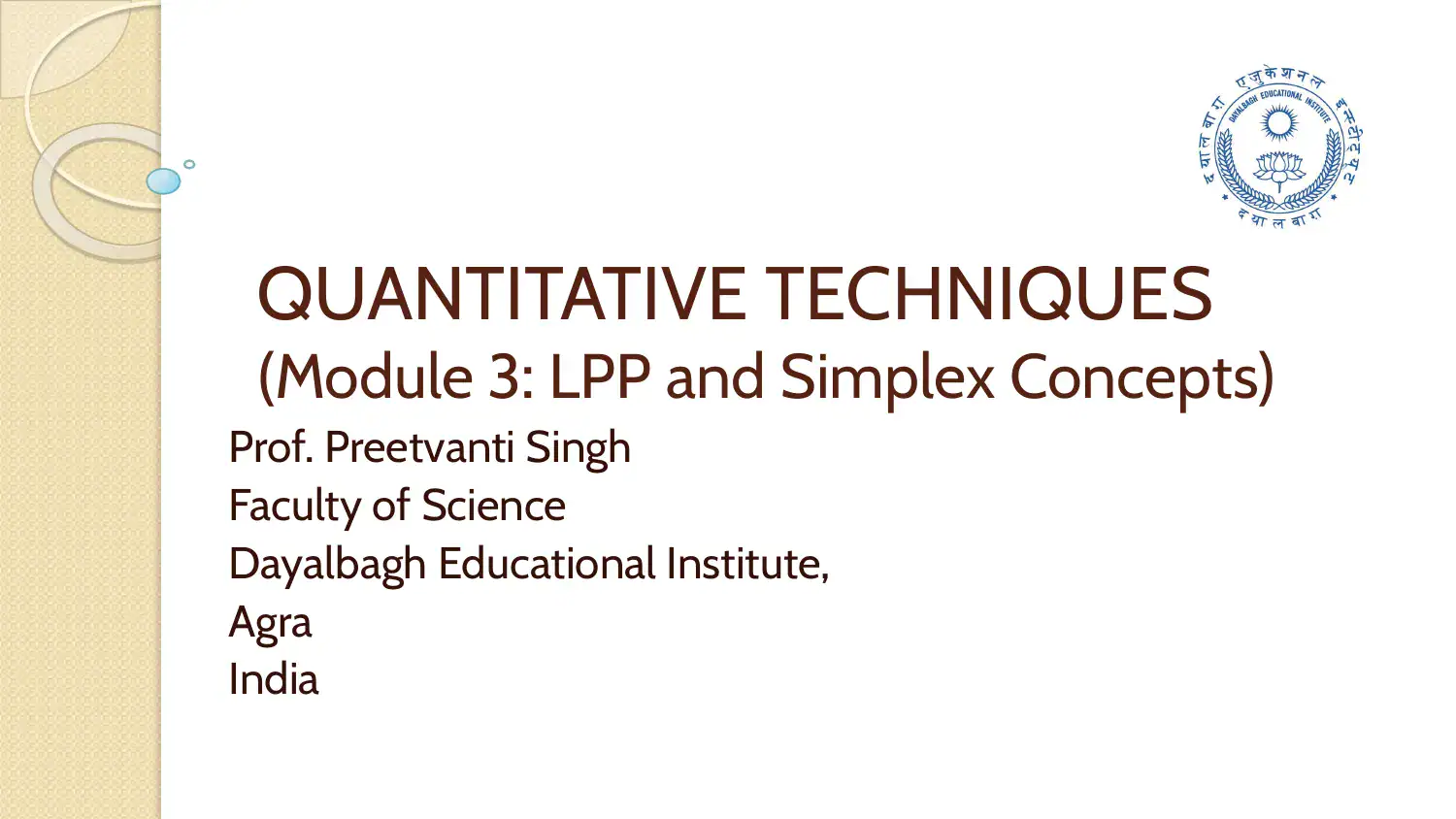 LPP Forms and Simplex Method Fundamentals