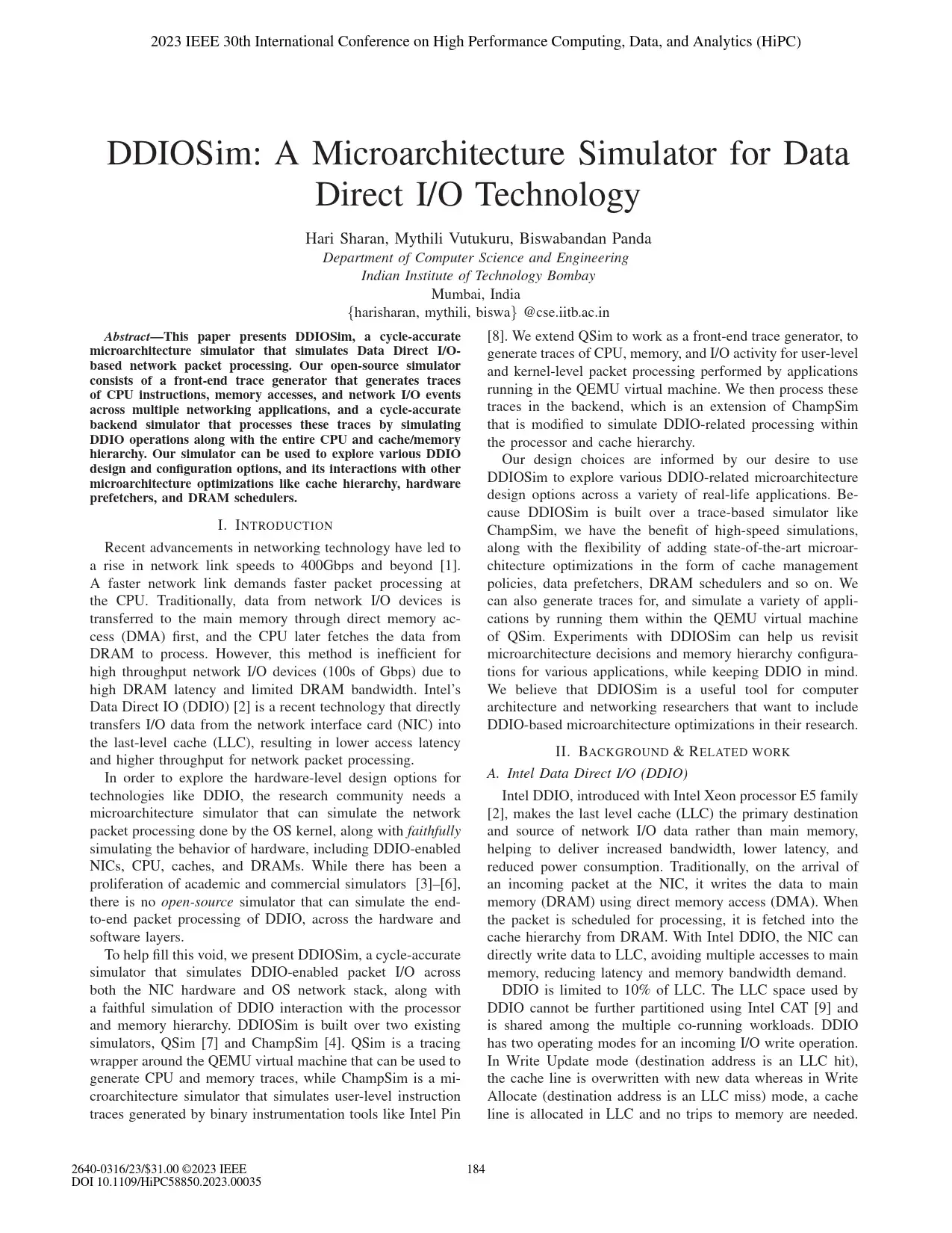 Network IO, Intel Data Direct IO (DDIO), Microarchitecture Simulation