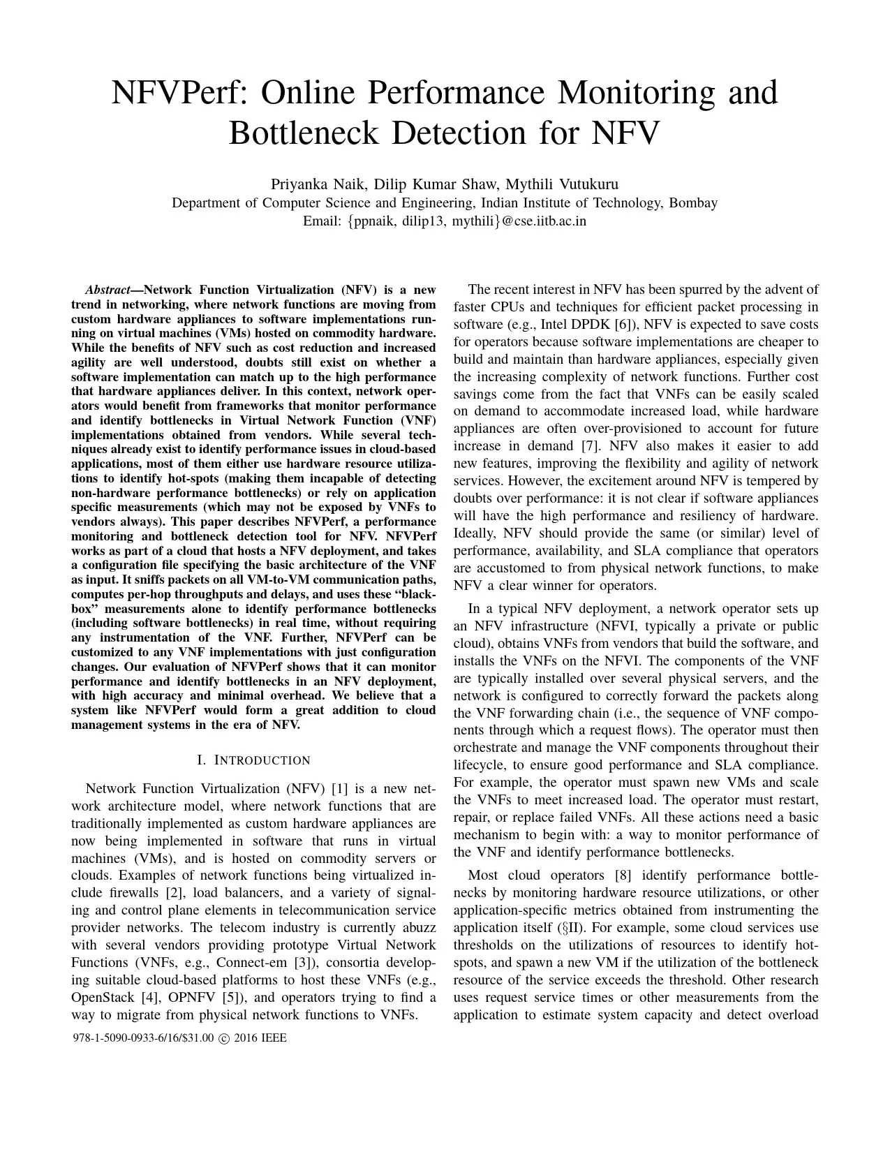 NFV Performance Measurement