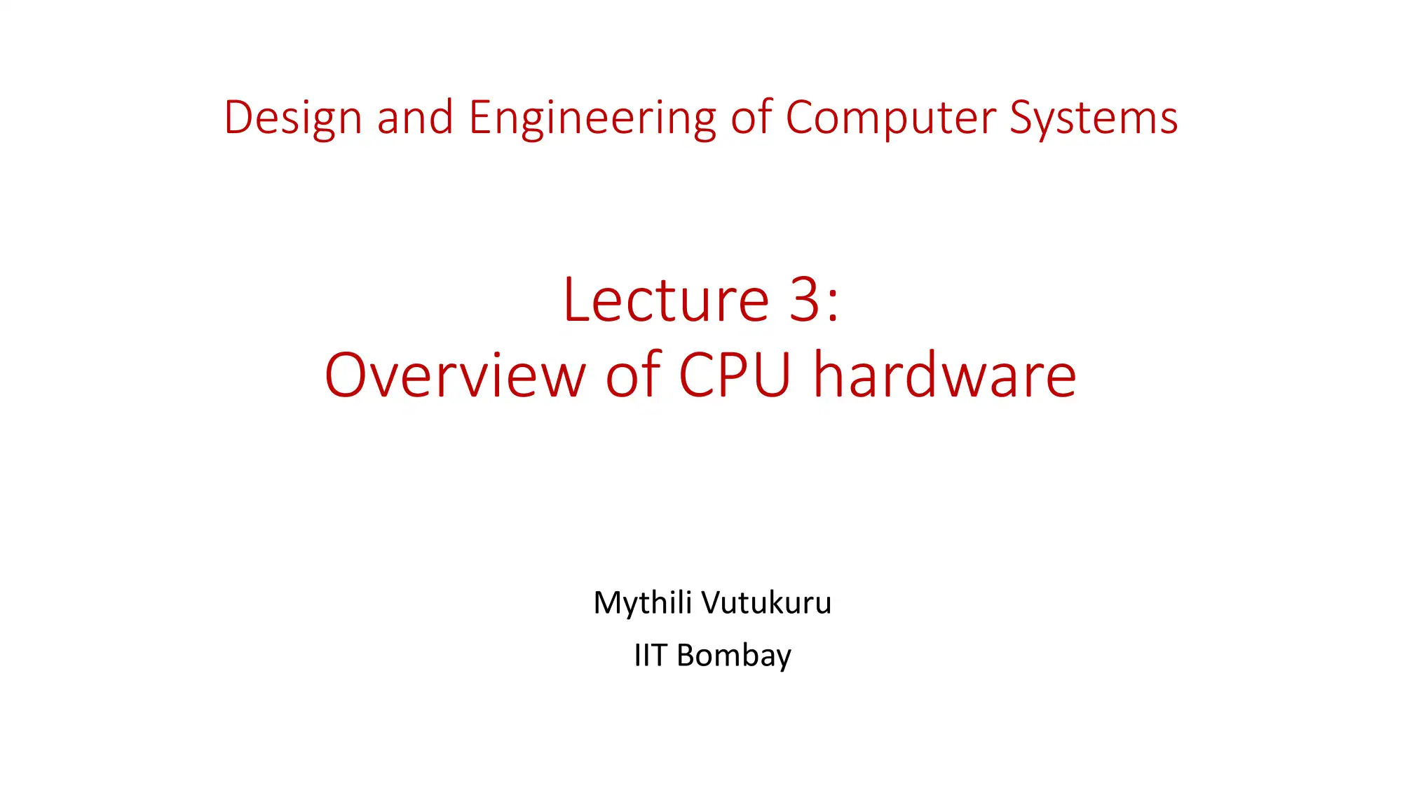 Overview of CPU Hardware