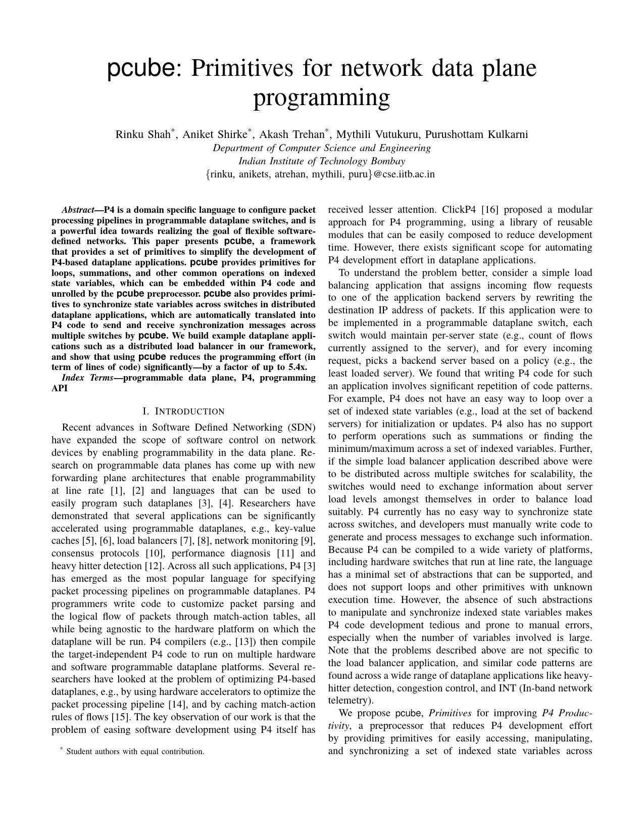 pcube – Primitives to Simplify P4 Dataplane Programming