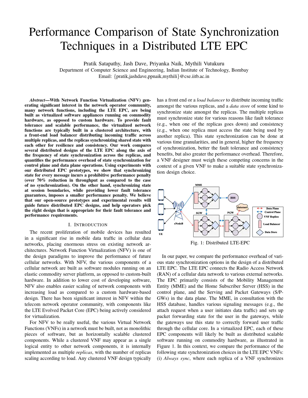 Performance Comparison of State Synchronization in Distributed LTE EPC