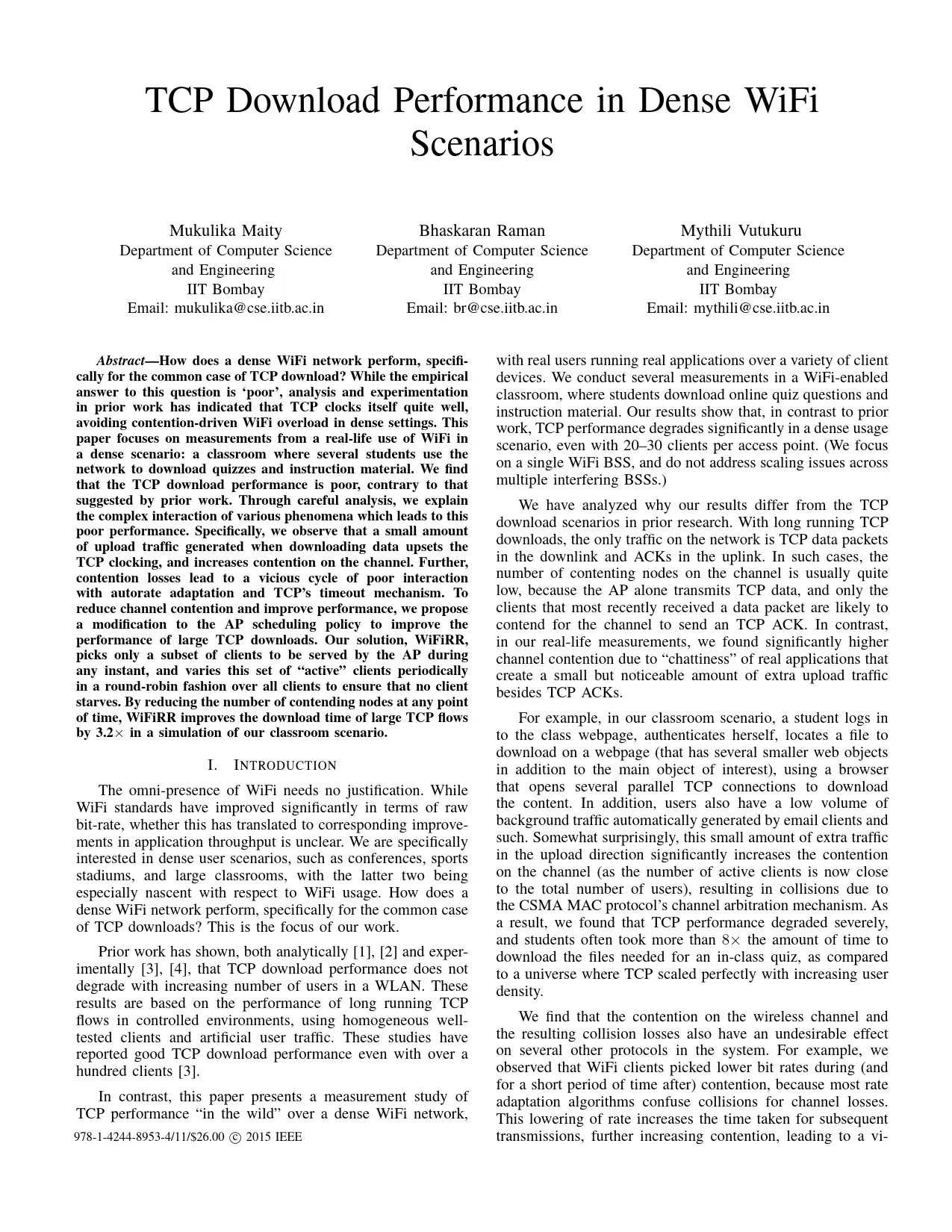  TCP Performance in Dense WiFi
