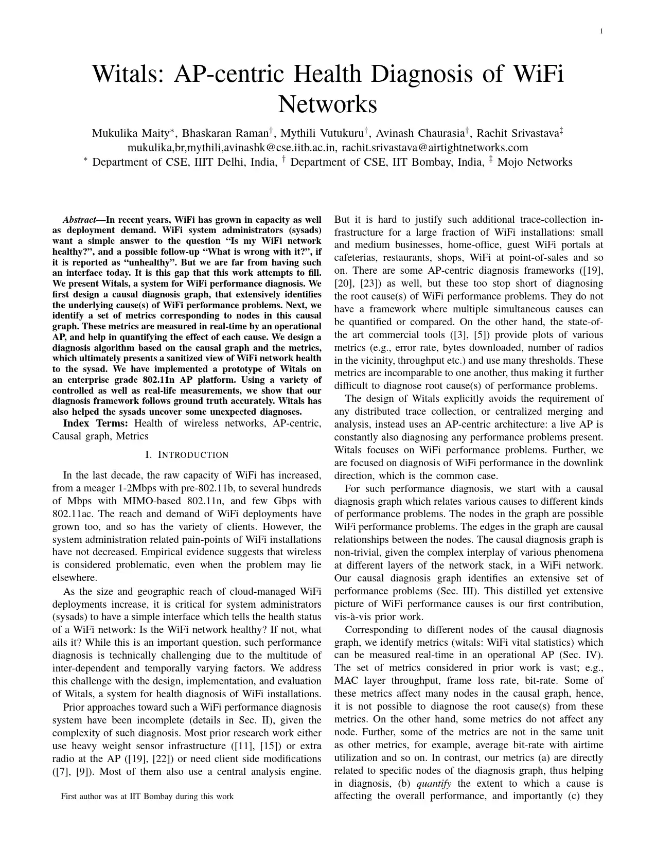  Witals – AP-centric WiFi Health Diagnosis Framework