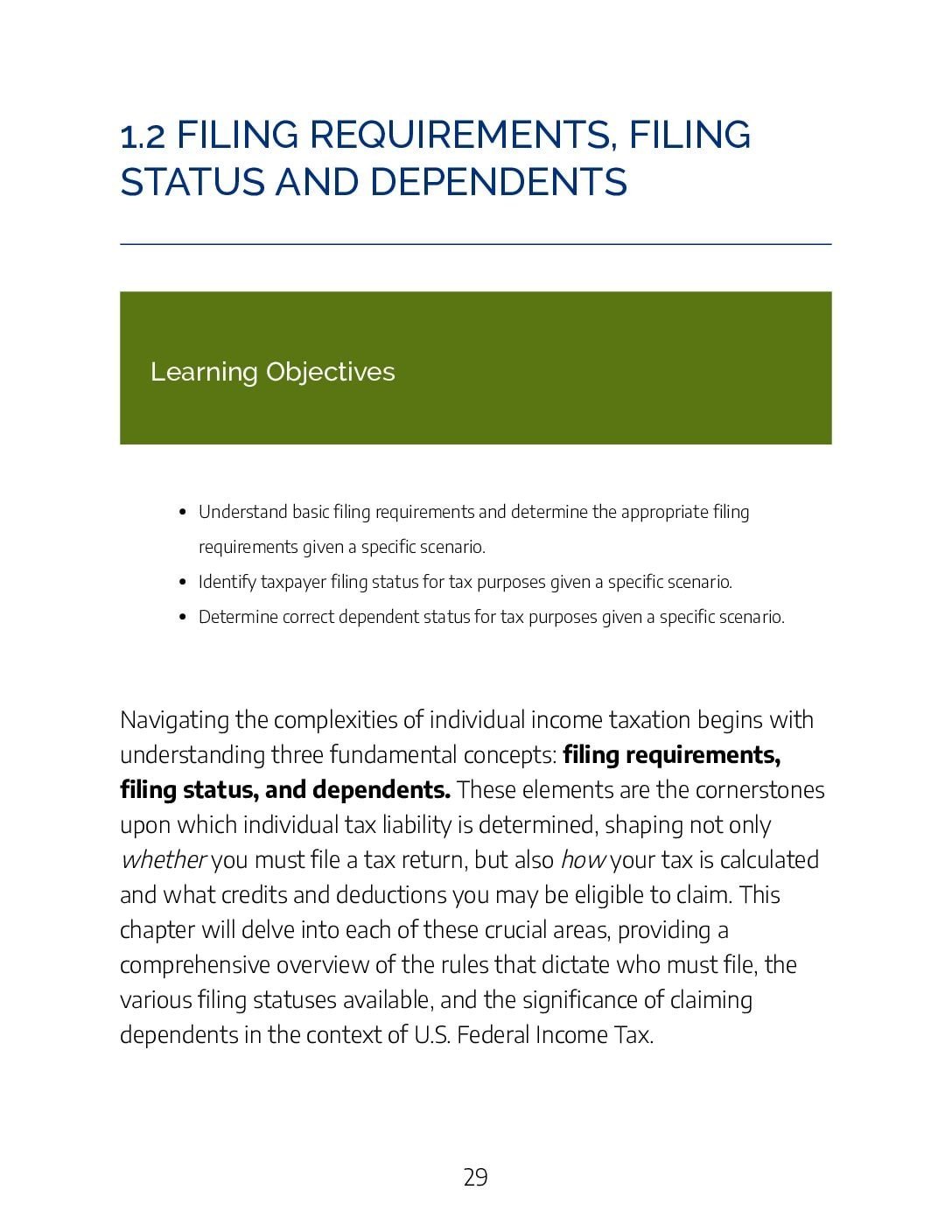 Filing Requirements, Filing Status and Dependents
