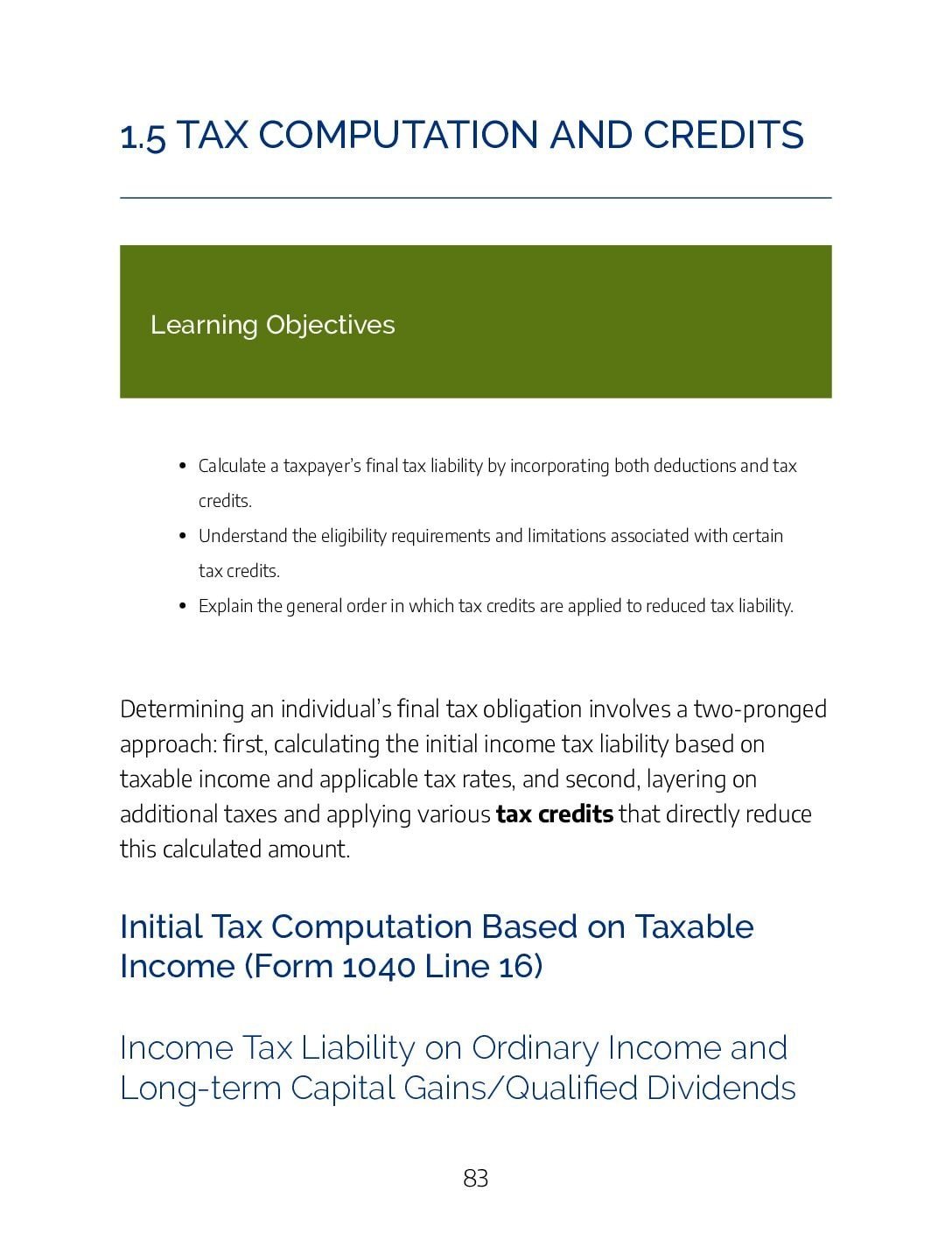 1.5 – Tax Computation and Credits
