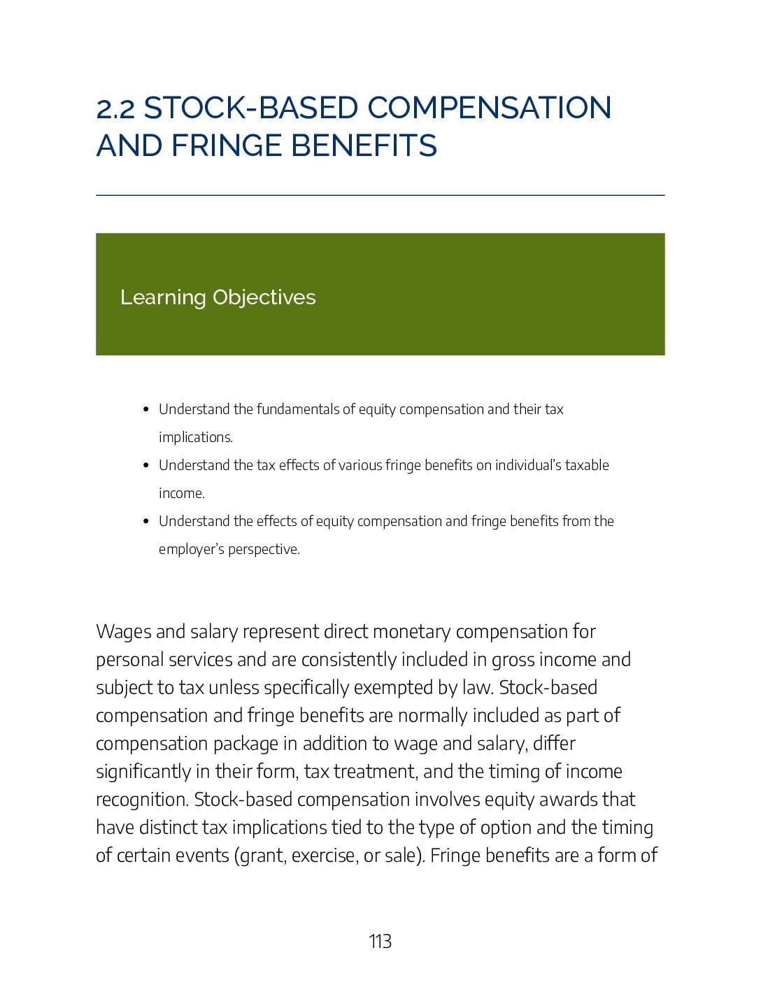 2.2 – Stock-Based Compensation and Fringe Benefits