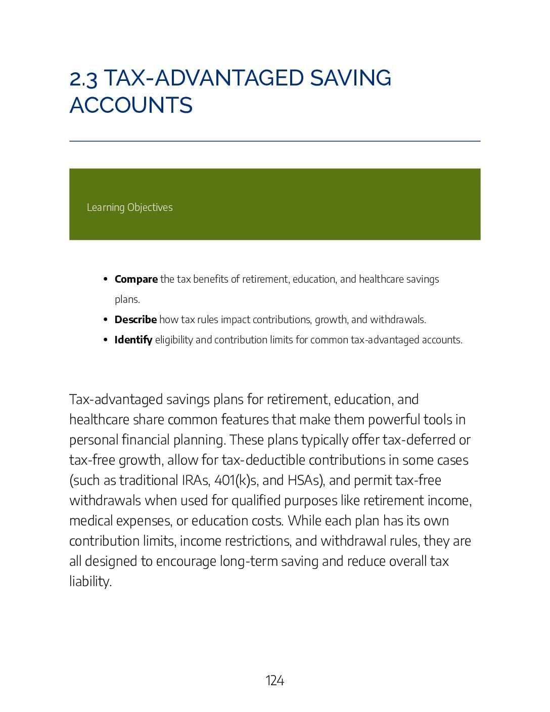 2.3 – Tax-advantaged Saving Accounts