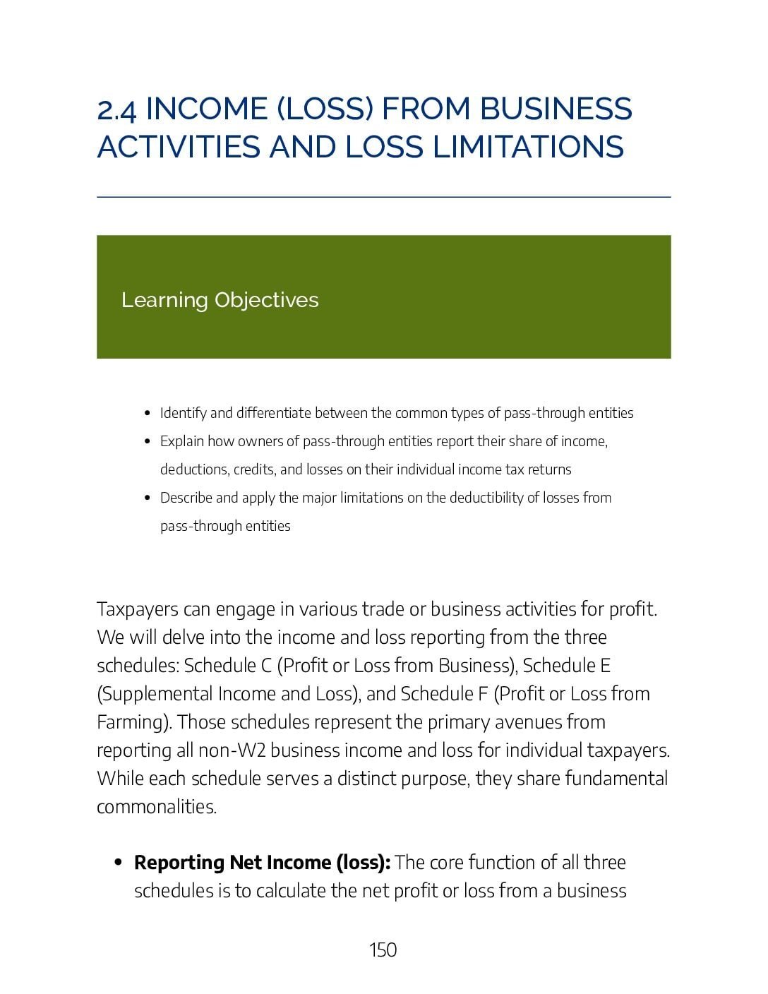 2.4 – Income (loss) from Business Activities and Loss Limitations