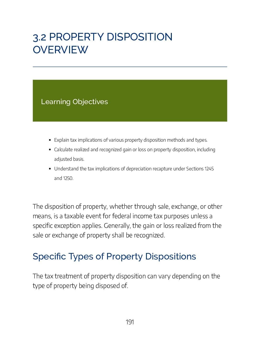 3.2 – Property Disposition Overview