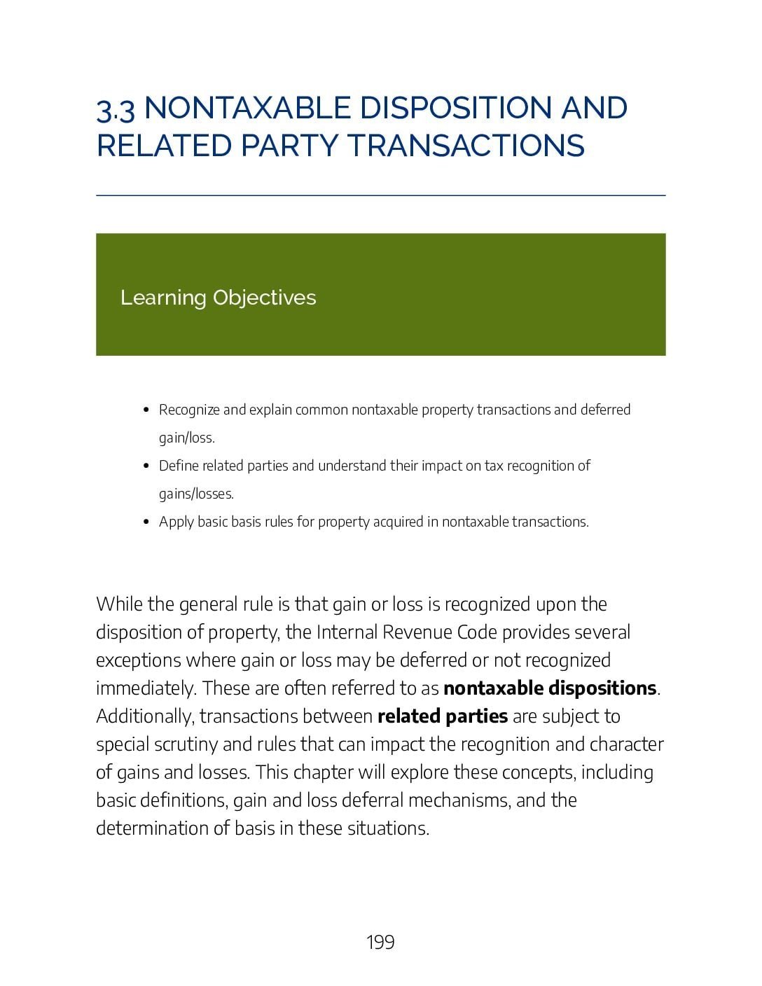 3.3 – Nontaxable Disposition and Related Party Transactions