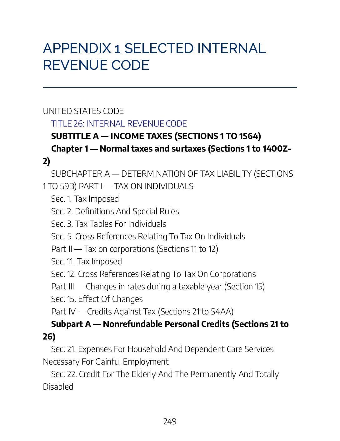 Appendix 1 – Selected Internal Revenue Code